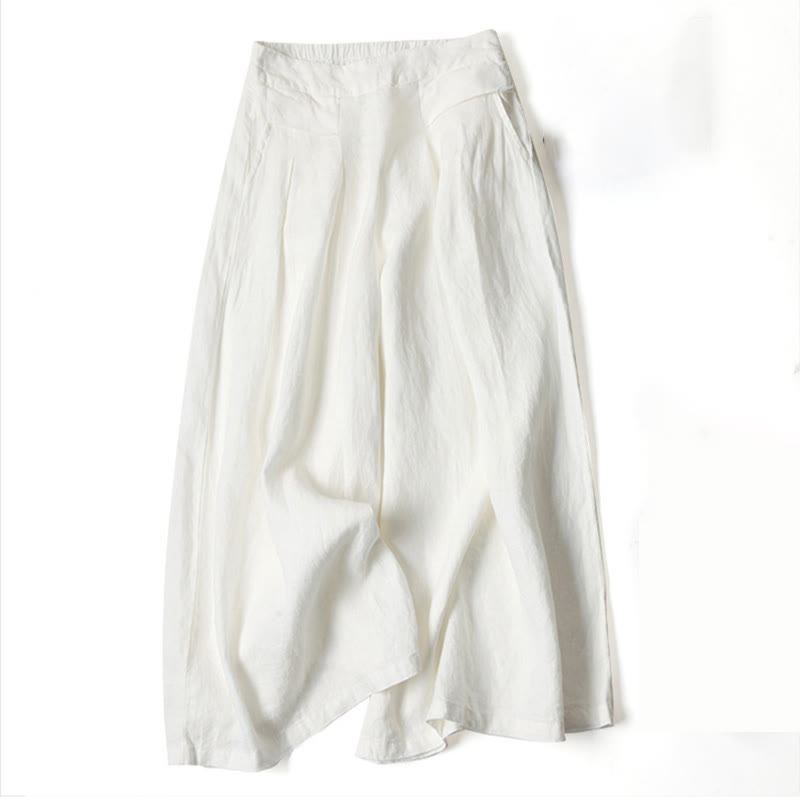 Weiße Leinenhose Damen, locker geschnitten, Sommermode, eleganter Stil, atmungsaktiv, ideal für Freizeit und Büro, modische Damenbekleidung.