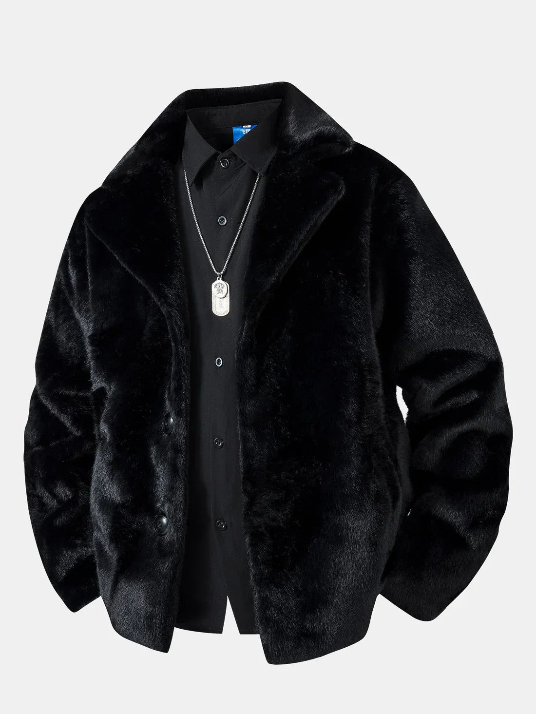 Men's Winter Jacket Faux Fur Button Placket Relaxed Fit