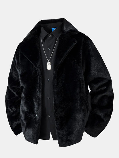Men's Winter Jacket Faux Fur Button Placket Relaxed Fit