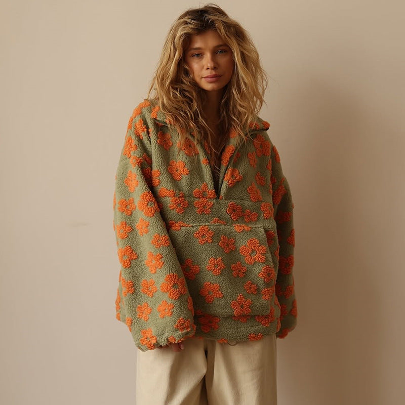 Damen Fleece-Pullover mit Blumenmuster für den Herbst