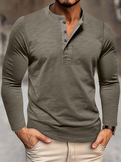Herren Langarm Henley T-Shirt mit Knopfleiste | Baumwolle & Slim Fit