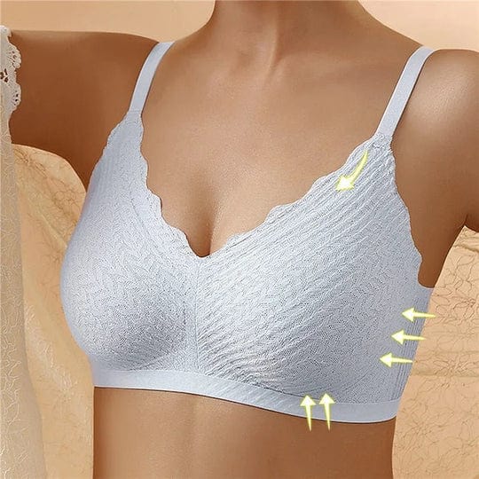 Damen-BH ohne Bügel, nahtlos, weiß, mit Spitzenmuster, komfortabel, stützend, ideal für Alltag, Mode, Unterwäsche, Lingerie.